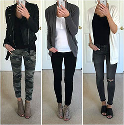 Black clothing ideas with leather jacket, trousers, jacket: T-Shirt Outfit,  Black Outfit,  Camo Pants  