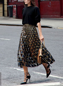 Valentino triangle pattern skirt, street fashion, fashion model, high heels: high heels,  fashion model,  Sequin Dresses,  Street Style  