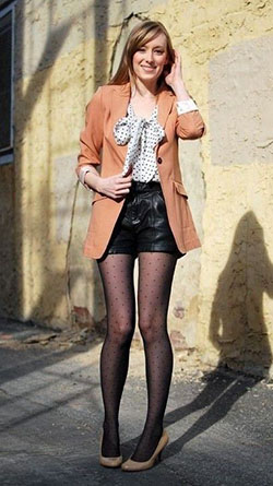 Leather shorts leather stockings outfits: fashion model,  Street Style,  Leather Shorts  