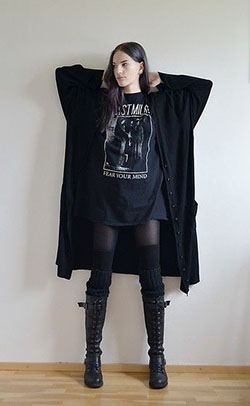 Clothing ideas goth grunge fashion knee high boot, alternative rock: Grunge fashion,  Black Outfit,  Punk rock,  Goth subculture,  Gothic fashion,  Hipster Fashion,  Knee High Boot,  T-Shirt Outfit  