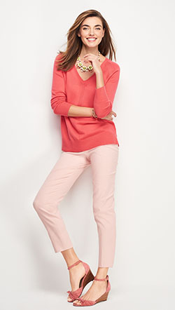 Pink colour dress with: fashion model,  fashion goals,  Pink Outfit,  Orange Outfits,  Talbots Chatham  