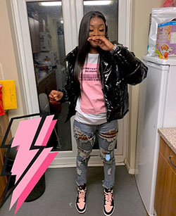 Blue ripped jeans and jean jacket: Ripped Jeans,  Jean jacket,  Pink Outfit,  Girls Tomboy Outfits,  Boxy Jacket  