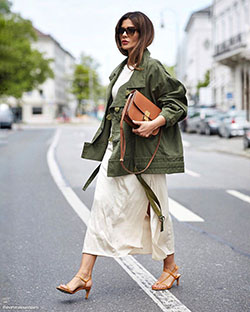 Colour combination khaki jacket outfit, street fashion, trench coat: Trench coat,  Street Style,  Khaki And White Outfit,  Cargo Jackets,  Lounge jacket  