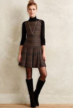 Brown colour outfit, you must try with trousers, sweater, skirt: Polo neck,  fashion model,  Brown Outfit,  Jumper Dress  