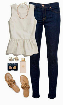 Colour dress polyvore preppy outfits, casual wear, j.crew: Beige And White Outfit,  Peplum Tops  