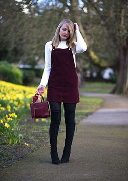 Dungaree dress outfit winter, winter clothing, street fashion, casual wear, t shirt: winter outfits,  T-Shirt Outfit,  Street Style,  Purple And Yellow Outfit,  Jumper Dress  