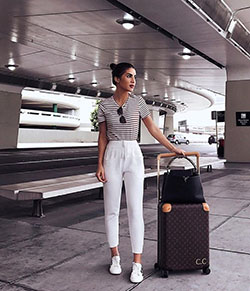 Outfits to wear to the airport: White Outfit,  Airport Outfit Ideas,  Street Style  