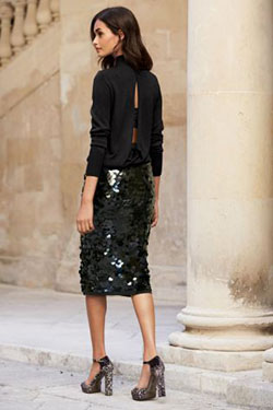 Black sequin skirt outfit little black dress, street fashion: Pencil skirt,  fashion model,  Black Outfit,  Sequin Skirts,  Street Style,  Little Black Dress,  Sequin Outfits,  black dress  