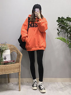 Orange and pink lookbook fashion with sportswear, trousers, jacket: Orange And Pink Outfit,  Girls Hoodies  