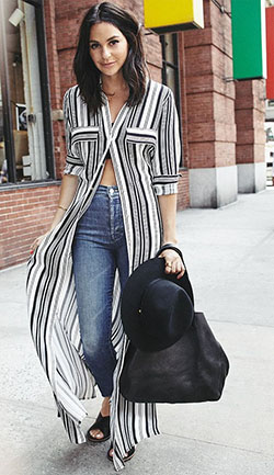 Long shirt dress outfit black and white, street fashion: shirts,  fashion model,  T-Shirt Outfit,  Street Style,  Black And White,  Jeans & Kurti Combination  