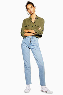 Topshop bleached buttonfly straight jeans: Jeans Outfit,  shirts,  Mom jeans  