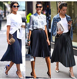 White colour outfit, you must try with jean jacket, crop top, skirt: Crop top,  Skirt Outfits,  T-Shirt Outfit,  White Outfit,  Pleated Skirt,  Street Style  