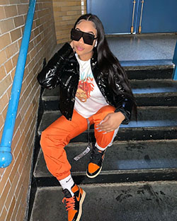 Orange colour outfit with sportswear, trousers, jacket: Street Style,  Orange Outfits,  Girls Tomboy Outfits  