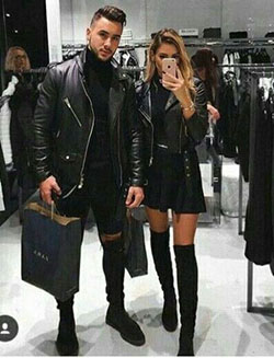 Colour outfit couple outfit goals, leather jacket: Leather jacket,  Matching Couple Outfits  
