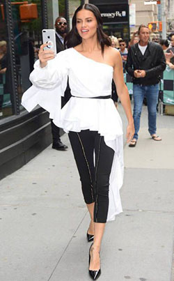 White clothing ideas with: Fashion show,  White Outfit,  Adriana Lima,  Street Style,  One Shoulder Top  