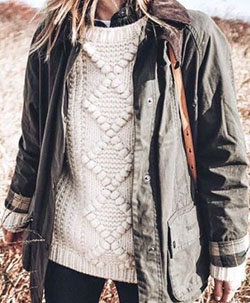 Jacket to wear with chunky knit jumper: winter outfits,  Leather jacket,  Beige And Brown Outfit,  Hiking Outfits  