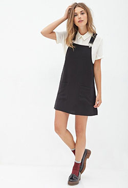 Black overall dress outfits black dungaree dress, fashion model: fashion model,  T-Shirt Outfit,  day dress,  Black And White Outfit,  Jumper Dress  