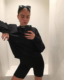Black colour outfit, you must try with cycling shorts, sportswear, crop top: Crop top,  T-Shirt Outfit,  Black Outfit,  Cycling shorts,  Street Style,  Quarantine Outfits 2020  