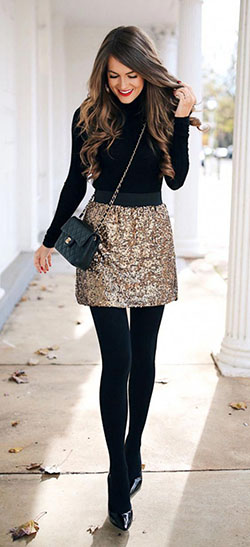 Outfit ideas christmas outfit women, street fashion, christmas day: Christmas Day,  Sequin Skirts,  Street Style,  Brown And White Outfit  