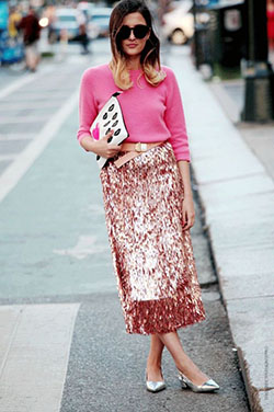 Sequin skirt street style, street fashion, sequin skirt, pencil skirt: Pencil skirt,  Sequin Dresses,  Street Style,  Pink Outfit,  Sequin Skirts,  Sequin Outfits  