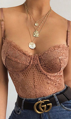 Clothing ideas with fashion accessory, spaghetti strap, lingerie top: Spaghetti strap,  Fashion accessory,  Lingerie Top,  Lace Bodysuit  