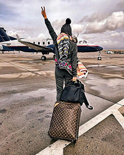 Pose with trolley bag ground attack aircraft, travel photography: Travel photography,  Street Style,  Airport Outfit Ideas  