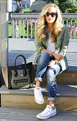 Colour ideas white converse outfit, street fashion, plimsoll shoe, chuck taylor, casual wear: Plimsoll shoe,  Street Style,  Cargo Jackets  