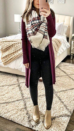 Purple trendy clothing ideas with trousers, sweater, tartan: T-Shirt Outfit,  Purple Outfit,  Cardigan Outfits 2020  