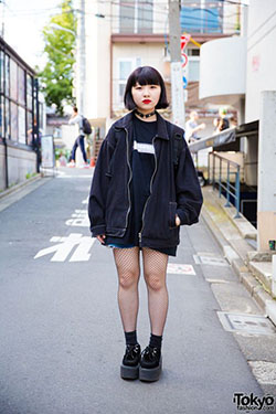 Outfit harajuku black style japanese street fashion, alternative fashion: fashioninsta,  Street Style,  White And Blue Outfit,  Japanese Street Fashion,  Creepers Outfits  