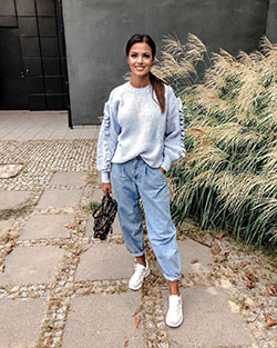 Colour outfit ideas 2020 with trousers, denim, jeans: Street Style,  Slouchy Pants  