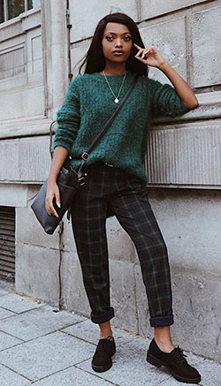 Green fashion collection with trousers, leggings, tights | Tweed Pants ...