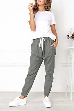 Style outfit jogger pants women, active pants, capri pants, casual wear, cargo pants: Casual Outfits,  Capri pants,  Active Pants,  Khaki And White Outfit  