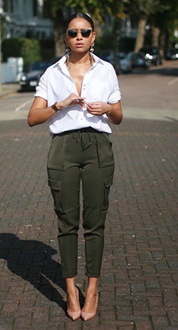 Green khaki pants womens outfit: cargo pants,  shirts,  T-Shirt Outfit,  Street Style,  Green And Khaki Outfit,  Loungewear Dresses  