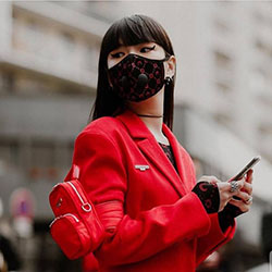 Outfit Pinterest marine serre mask personal protective equipment, paris fashion week: Fashion week,  Street Style,  Pink And Red Outfit,  Fictional Character,  Suit Men,  Paris Fashion Week,  Surgical Mask,  Corona Virus Dresses  