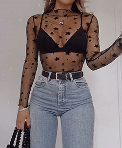 Outfit night out aesthetic, casual wear, crop top, t shirt: Crop top,  T-Shirt Outfit,  Mesh Outfits  