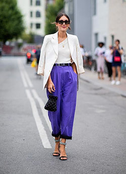 Purple fall 2019 street style copenhagen fashion week, street fashion: fashion model,  Fashion week,  Street Style,  Purple And White Outfit,  fashioninsta,  One Shoulder Top  