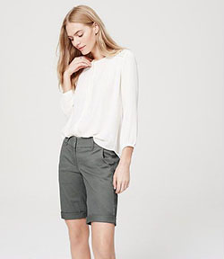White trendy clothing ideas with blouse, shorts: White Outfit,  Bermuda shorts  