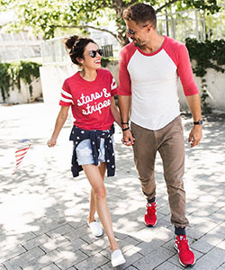 4th of july couple outfits: Independence Day,  T-Shirt Outfit,  Street Style,  White And Pink Outfit,  4th July Outfit  