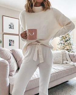 Beige and white outfit Stylevore with nightwear, crop top, sweater: Crop top,  Beige And White Outfit,  Quarantine Outfits 2020,  Turtleneck Sweater Outfits  
