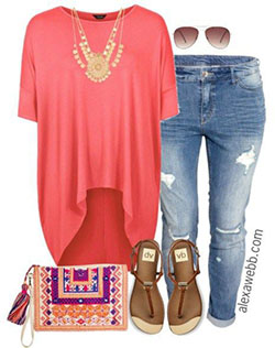 Plus size spring outfit ideas: T-Shirt Outfit,  Pink And Red Outfit,  Fashion To Figure,  Orange Outfits  