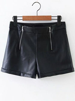 Black colour dress with bermuda shorts, sportswear, trousers: Black Outfit,  Leather Shorts  