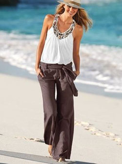 Wide Leg Black Linen Pants Outfit: fashion model,  Linen Pants,  Brown And White Outfit,  Linen Trousers  