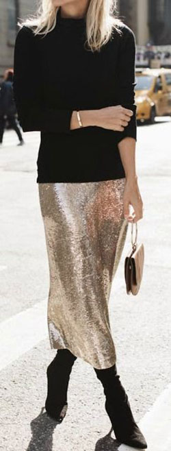 Sequin skirt party outfit, street fashion, fashion model, sequin skirt, casual wear, polo neck: Polo neck,  fashion model,  Hot Girls,  Sequin Dresses,  Street Style,  Beige And Brown Outfit,  Sequin Skirts  