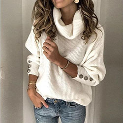White outfit style with trousers, sweater, hoodie: Polo neck,  White Outfit,  Turtleneck Sweater Outfits  