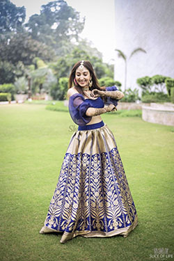 Off shoulder banarasi lehenga, banarasi sari, ghagra choli, blue lehenga, photo shoot, formal wear: Formal wear,  Yellow And Blue Outfit,  Banarasi Sari,  Mehdi Outfits,  Ghagra Choli  