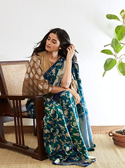 Green colour combination with formal wear, sari: Long hair,  green outfit,  Mehdi Outfits  