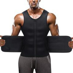 Black Hot Neoprene Sauna Front Zipper Tank Top With Adjustable Velcro for Men - Nebility: 