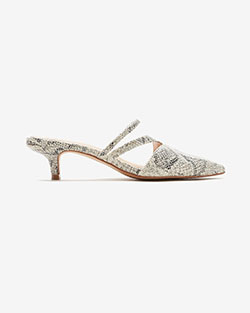 Snakeskin Asymmetrical Kitten Heels | Express: 