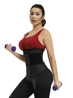 Black 3 Rows Hooks Latex Waist Cincher Belt Tummy Training: 