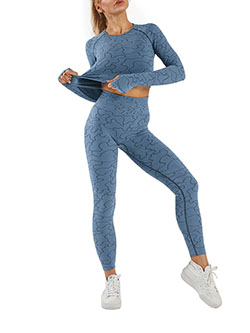 Blue Seamless Sports Suit Thumbhole Full Length Well-Suited: 